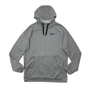 Nike Hoodie Mens L Large Grey Dry Fleece Lined Mock Neck Training Sweatshirt